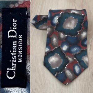 Vintage 90s Christian Dior Monsieur Men's Italy Made 100% Silk Necktie 59"x3.75"